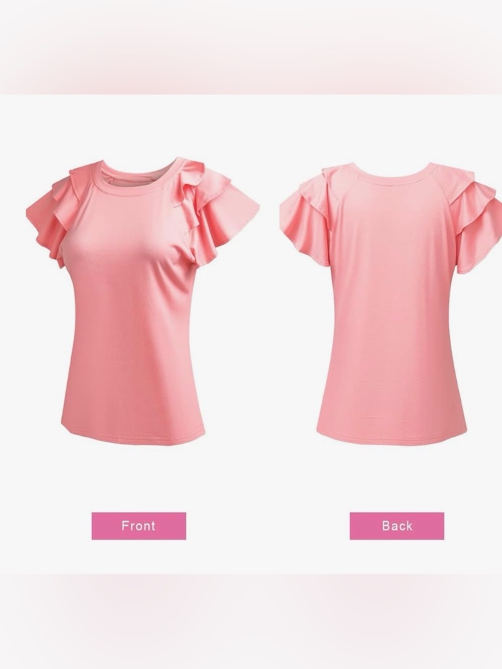 Coral Pink Ruffle Sleeve Tee, Size XL - Picture 3 of 7